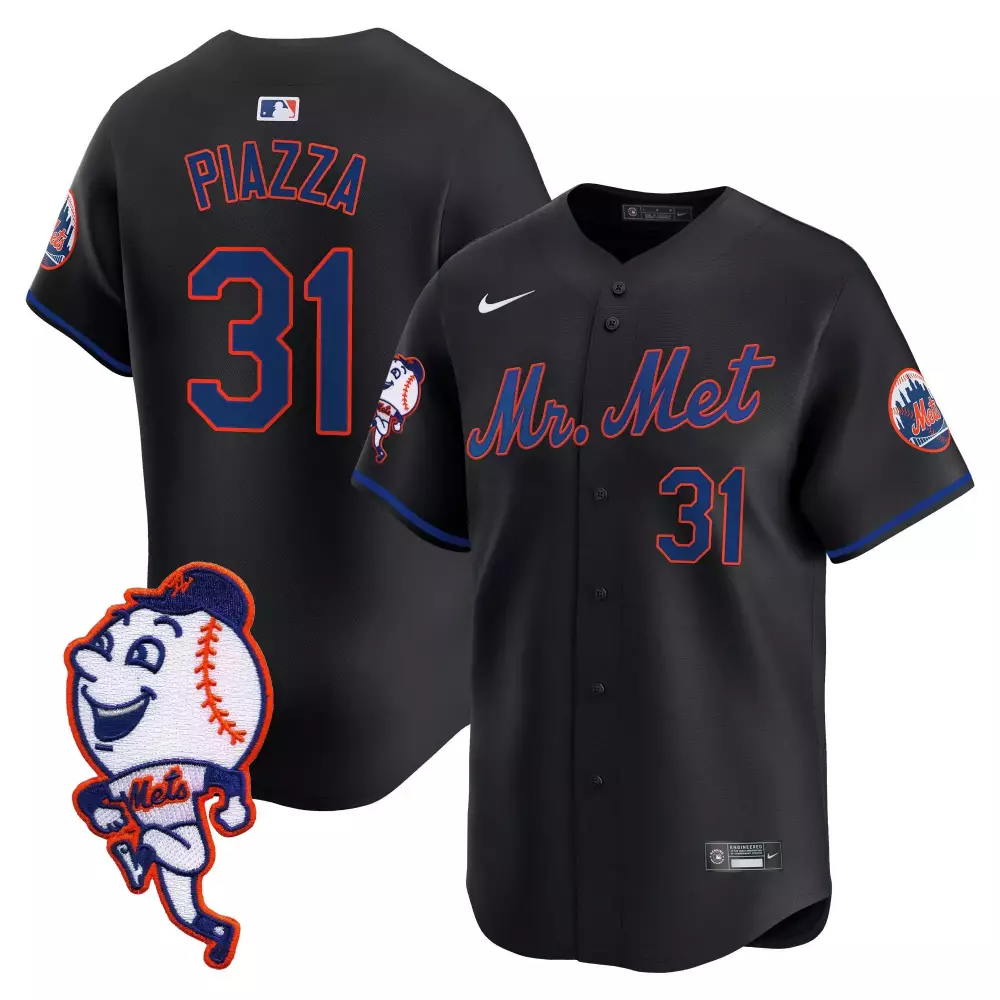 Mike Piazza 31 New York Mets Jersey Black Mr. Met Men Authentic Alternate Blue Orange