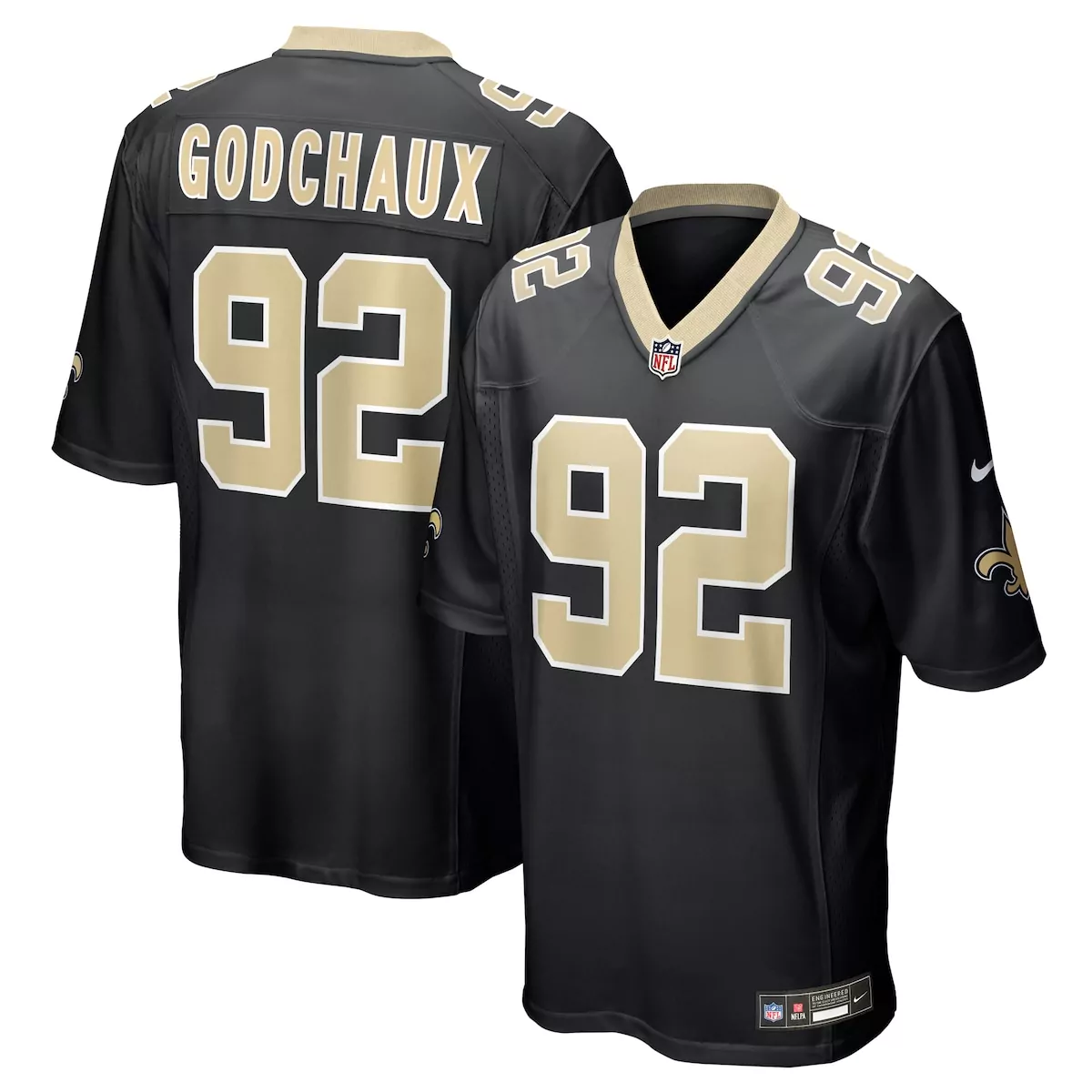 Davon Godchaux 92 Jersey Black New Orleans Saints Men Stitched Gold Game