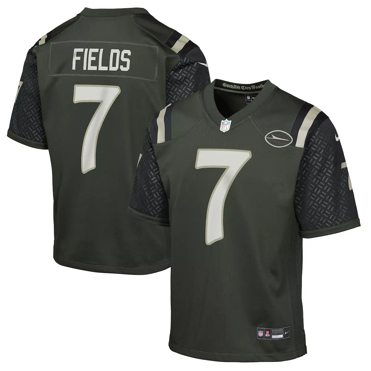 Justin Fields 7 Gotham City Jersey Olive Green Men Stitched Custom Design Black Tan