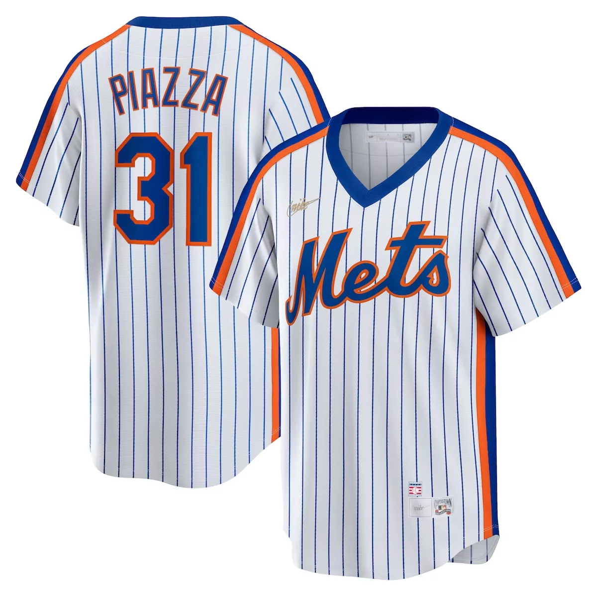 Mike Piazza 31 New York Mets Jersey White Men Stitched Blue Orange Home Cooperstown
