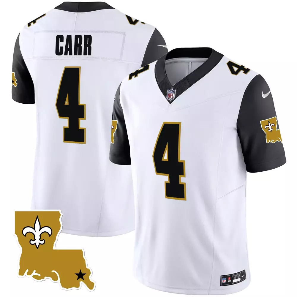Derek Carr 4 New Orleans Saints Jersey White Nola Men Authentic Alternate Black Gold