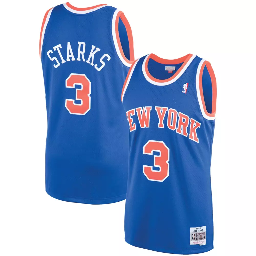 John Starks 3 New York Knicks Jersey Blue Hardwood Classics 1991 Men Stitched Orange