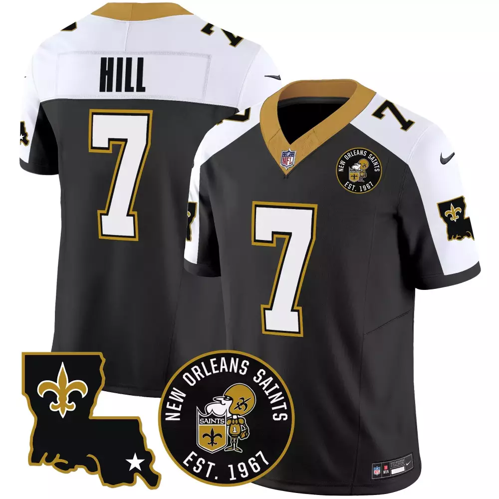 Taysom Hill 7 New Orleans Saints Jersey Black Men Authentic Alternate White Gold