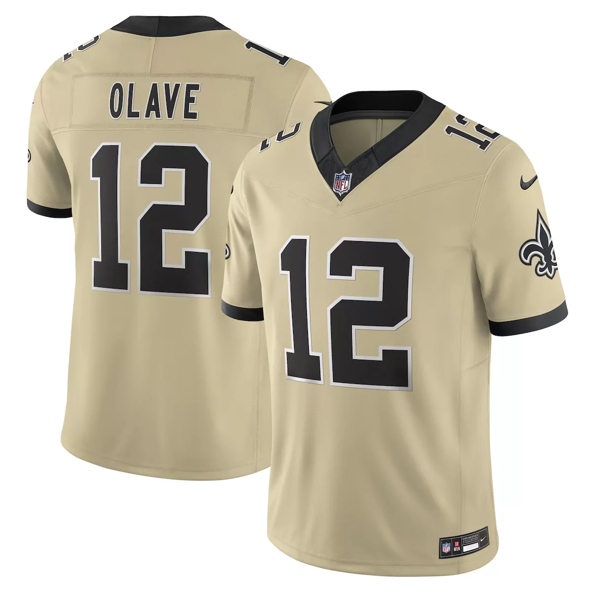 Chris Olave 12 New Orleans Saints Jersey Gold Men Authentic Alternate Black Gameday