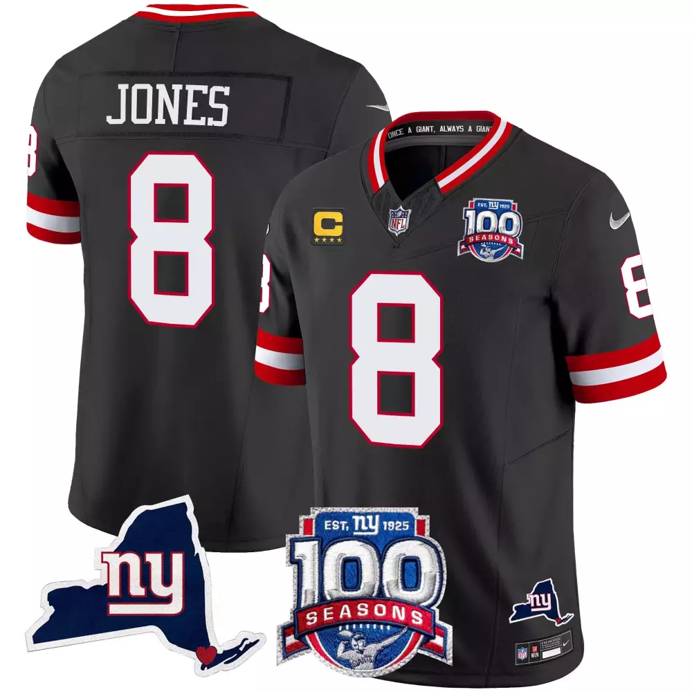 Cam Jones 8 New York Giants Jersey Black 100th Season 100 Seasons Men Authentic Alternate