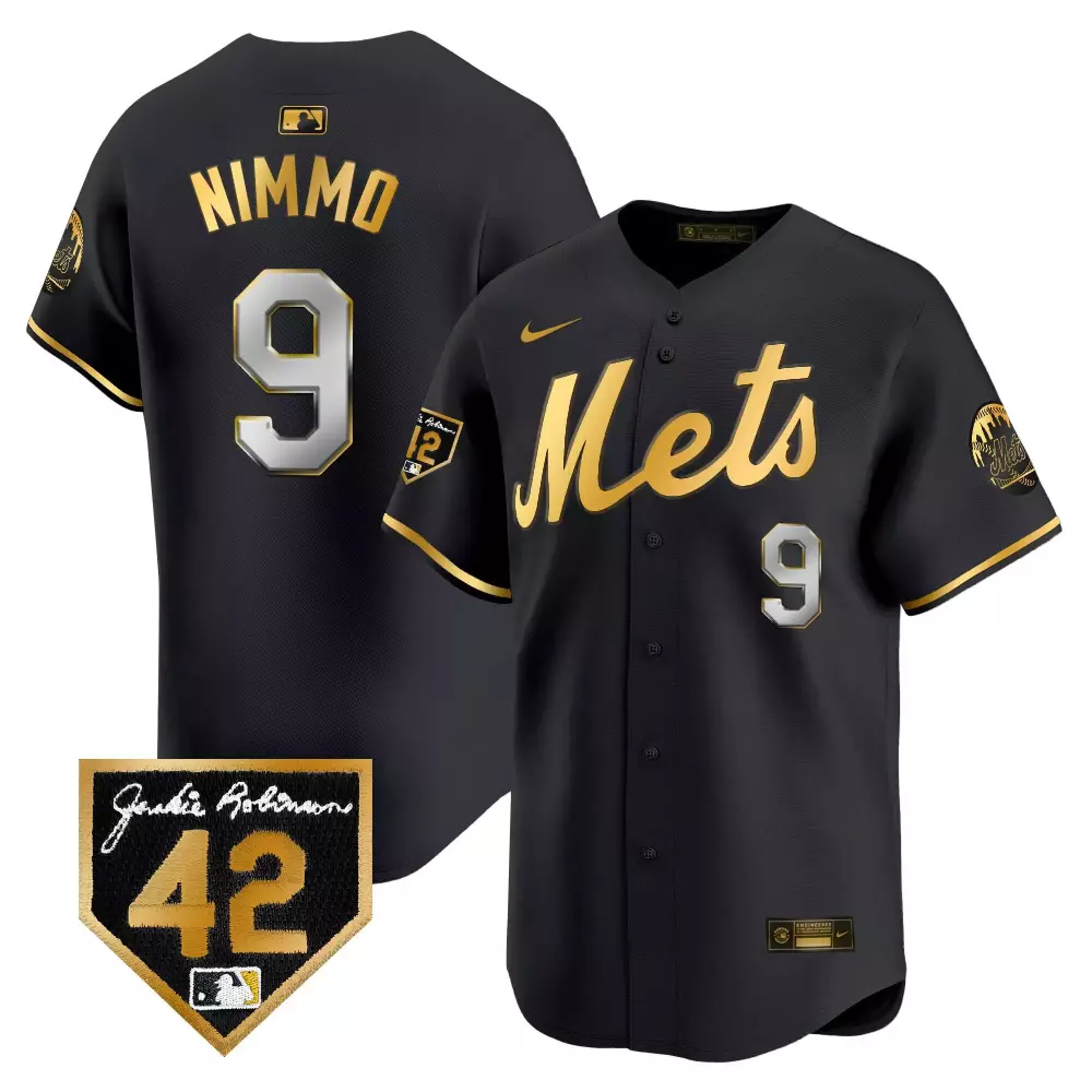 Brandon Nimmo 9 New York Mets Jersey Black Jackie Robinson Day 42 Men Authentic Gold