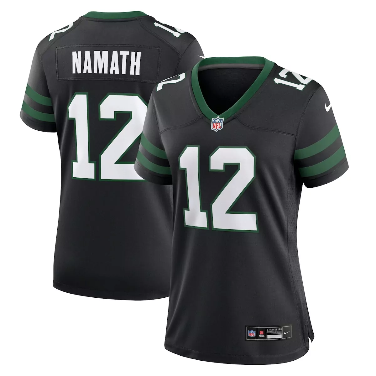 Joe Namath 12 New York Jets Jersey Black Women Stitched Alternate Green Legacy Retired