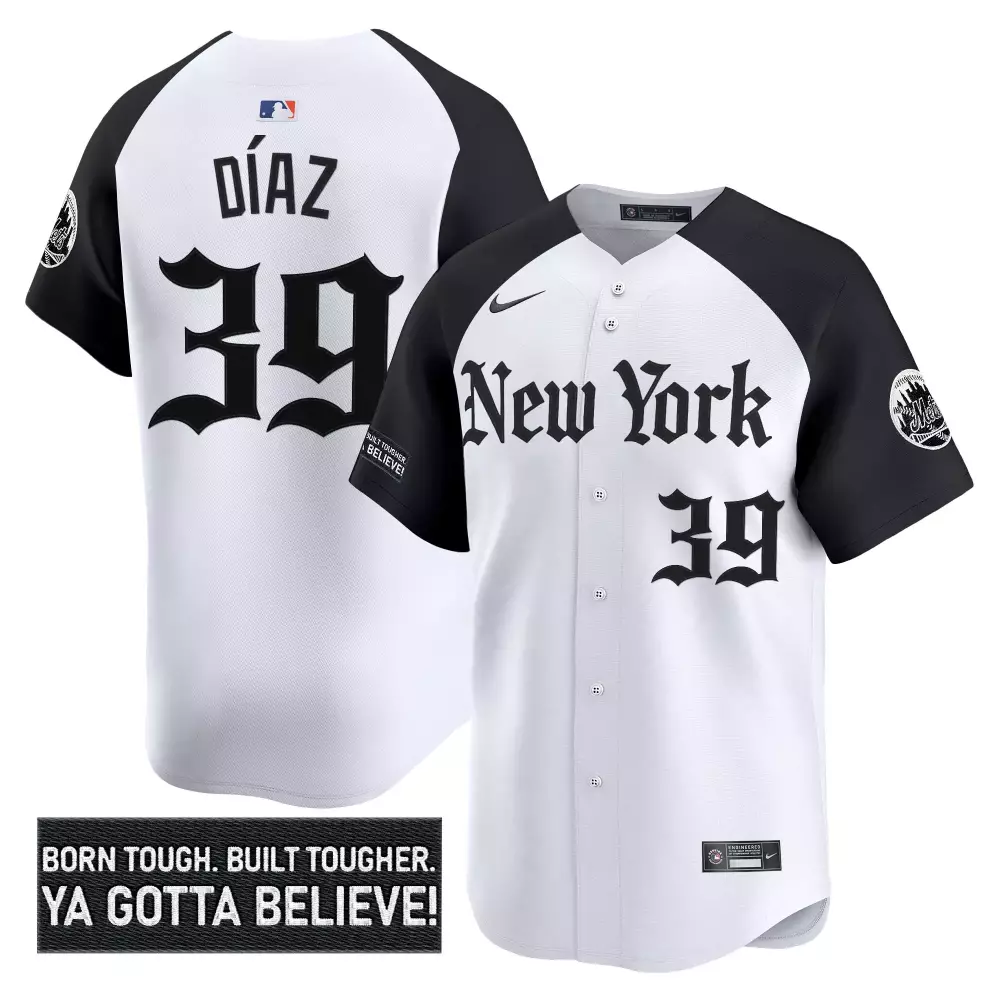 Edwin Diaz 39 New York Mets Jersey White Built Tougher Men Authentic Black Vapor