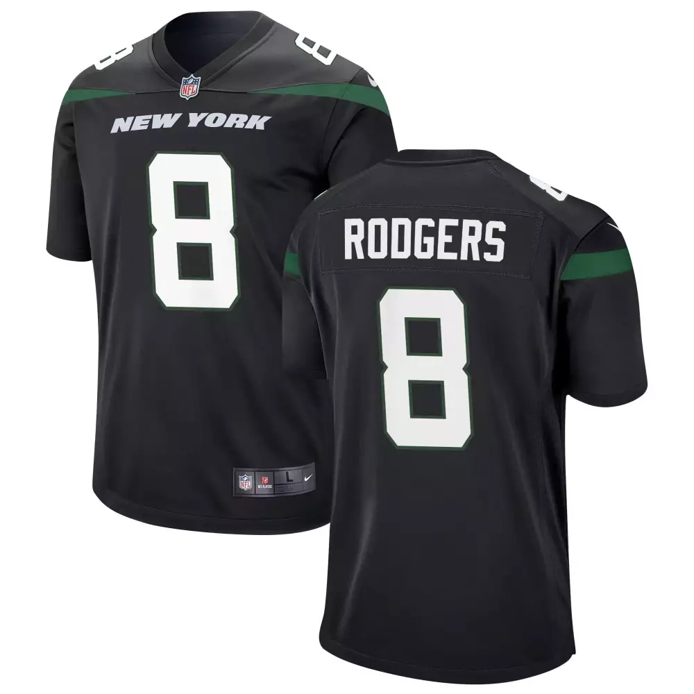Aaron Rodgers 8 New York Jets Jersey Black Men Stitched White Green All