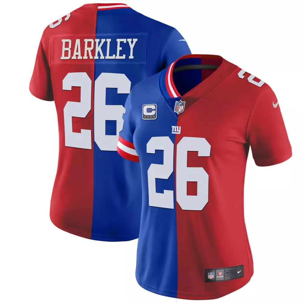 Saquon Barkley 26 New York Giants Jersey Red Split Men Replica Design Blue White