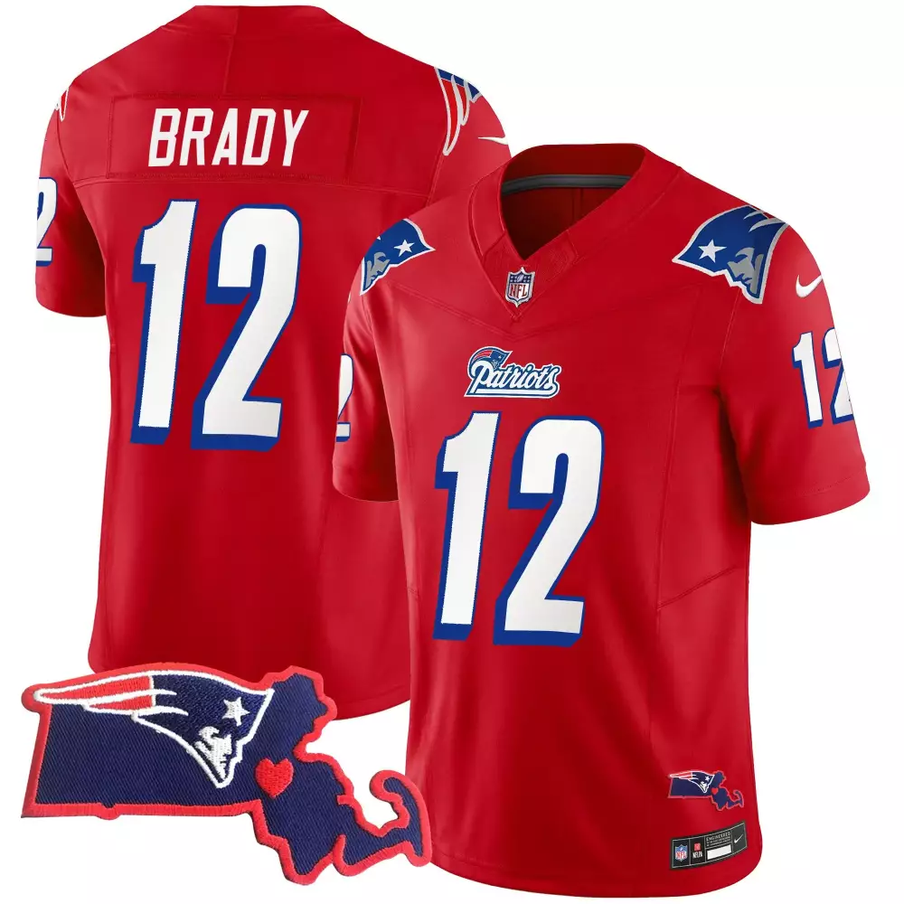 Tom Brady 12 New England Patriots Jersey Red City Connect Massachusetts Outline Heart