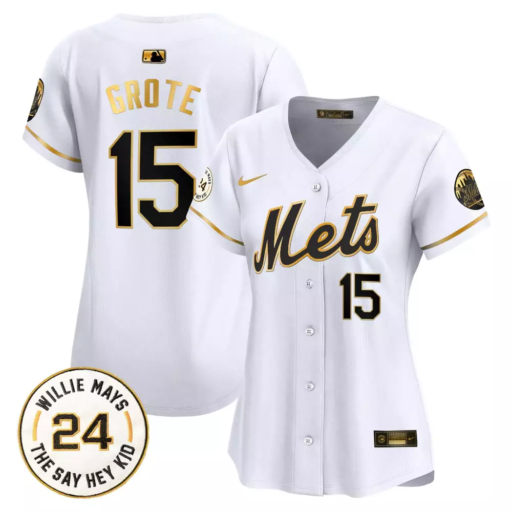 Jerry Grote 15 New York Mets Jersey White Willie Mays 50th Anniversary Women Authentic