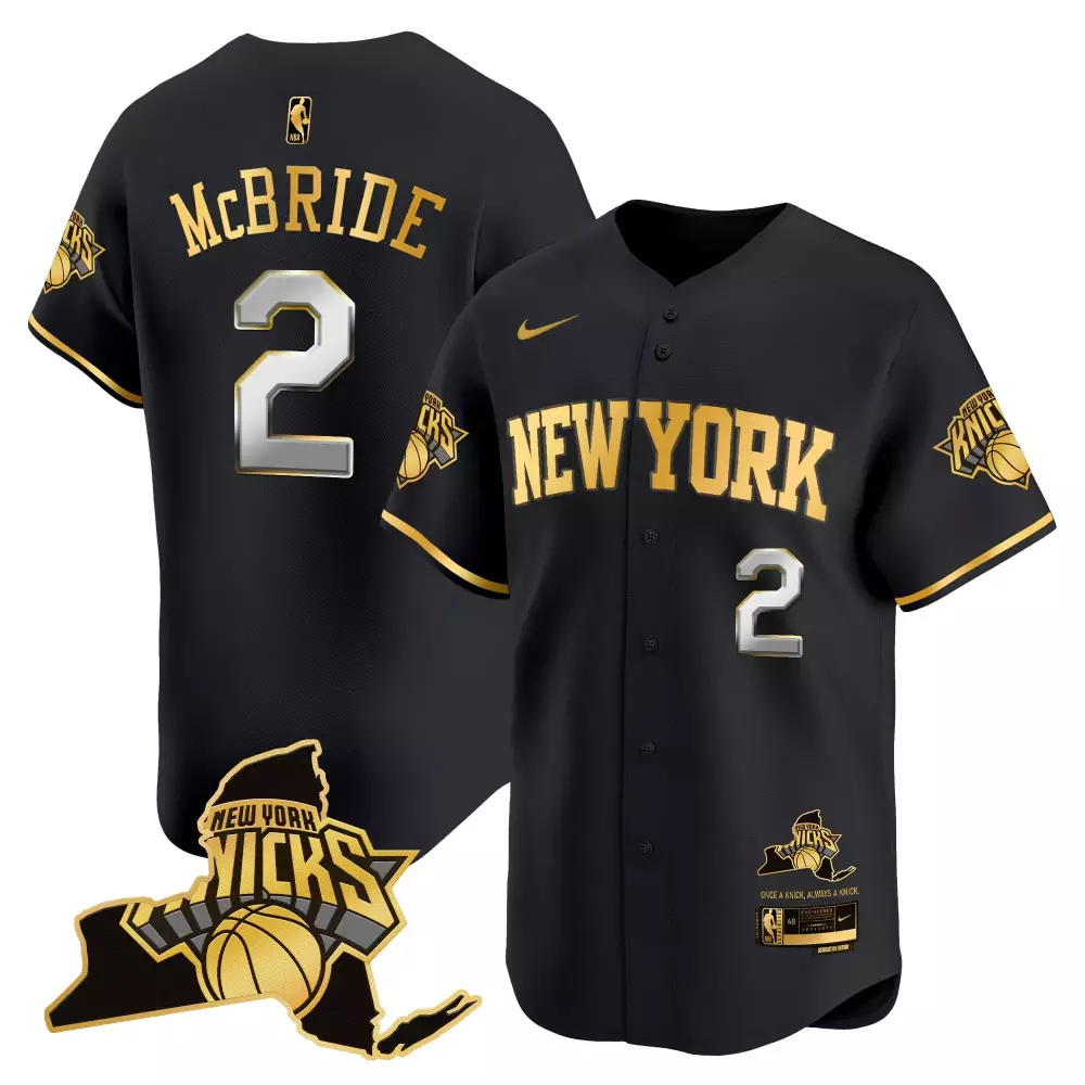 Miles Mcbride 2 New York Knicks Jersey Black State Outline Patch Men Authentic Gold