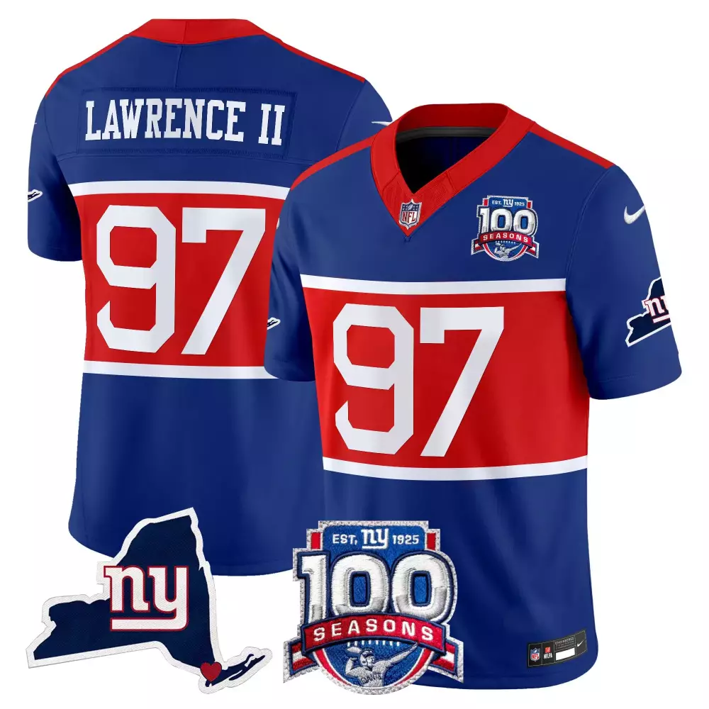 Dexter Lawrence 97 Jersey Blue 100th Season New York Giants Men Authentic White Red
