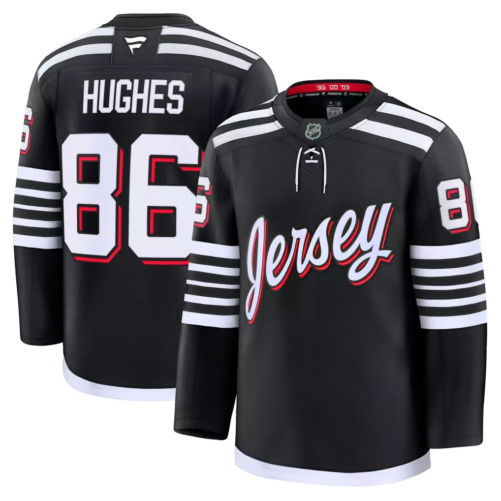 Jack Hughes 86 New Jersey Devils Black Men Authentic White Red Alternate