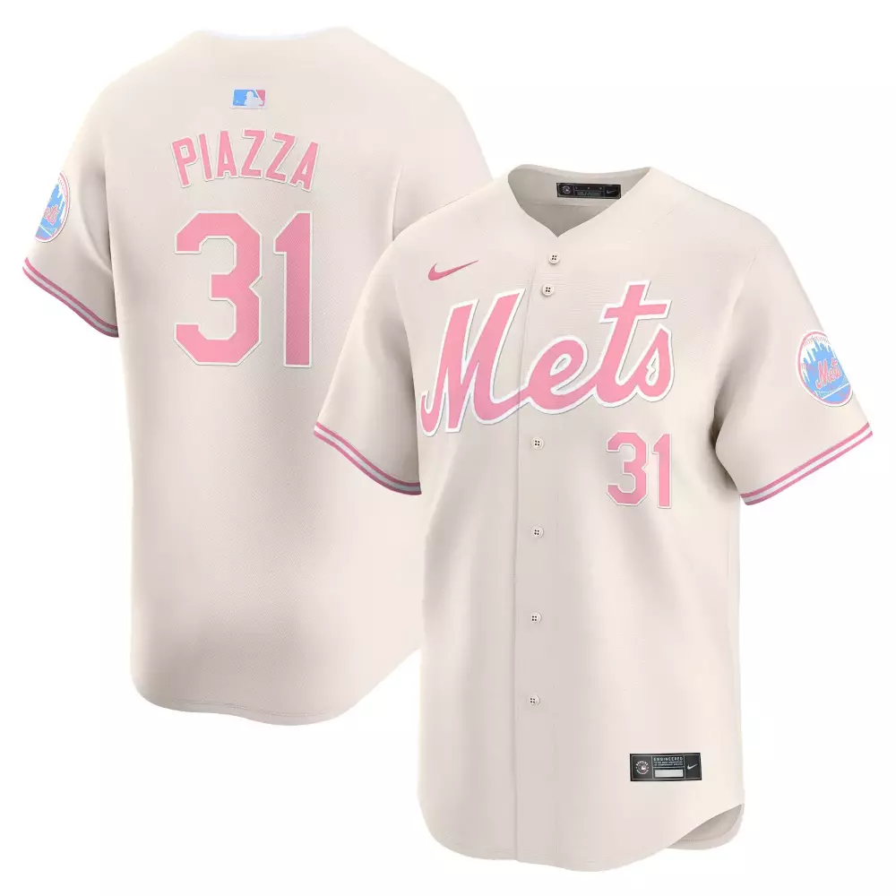 Mike Piazza 31 New York Mets Jersey Cream Men Authentic Alternate Pink Light Blue