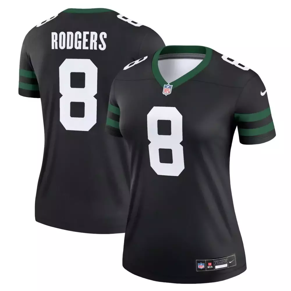 Aaron Rodgers 8 New York Jets Jersey Black Women Stitched Alternate Green White Legacy