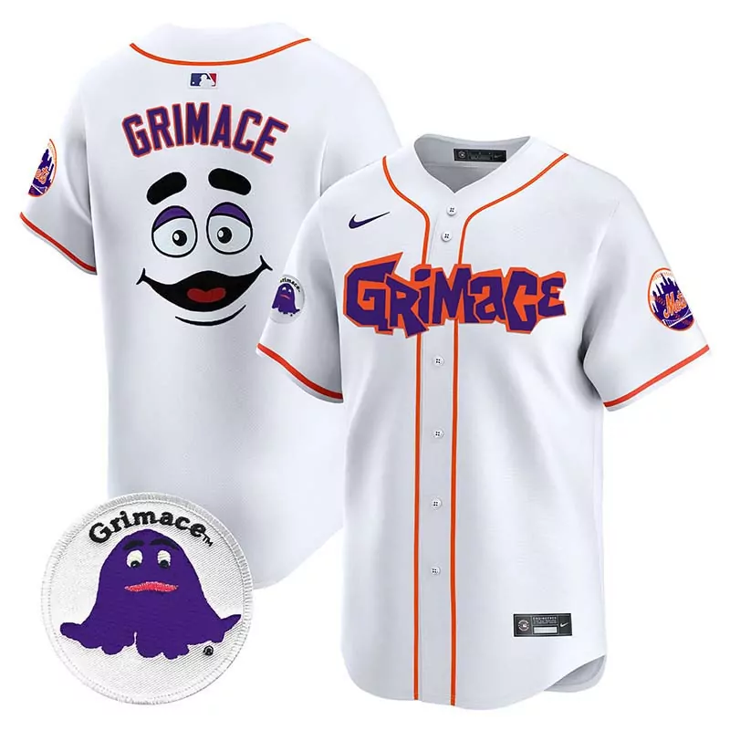 Pinstripe Grimace New York Mets Jersey White Men Authentic Alternate Custom Design
