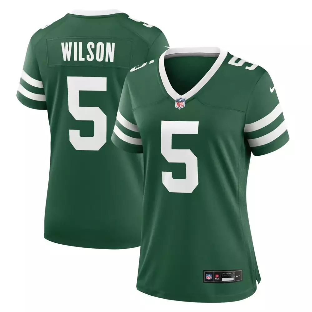 Garrett Wilson 5 New York Jets Jersey Green Women Stitched White Game Legacy