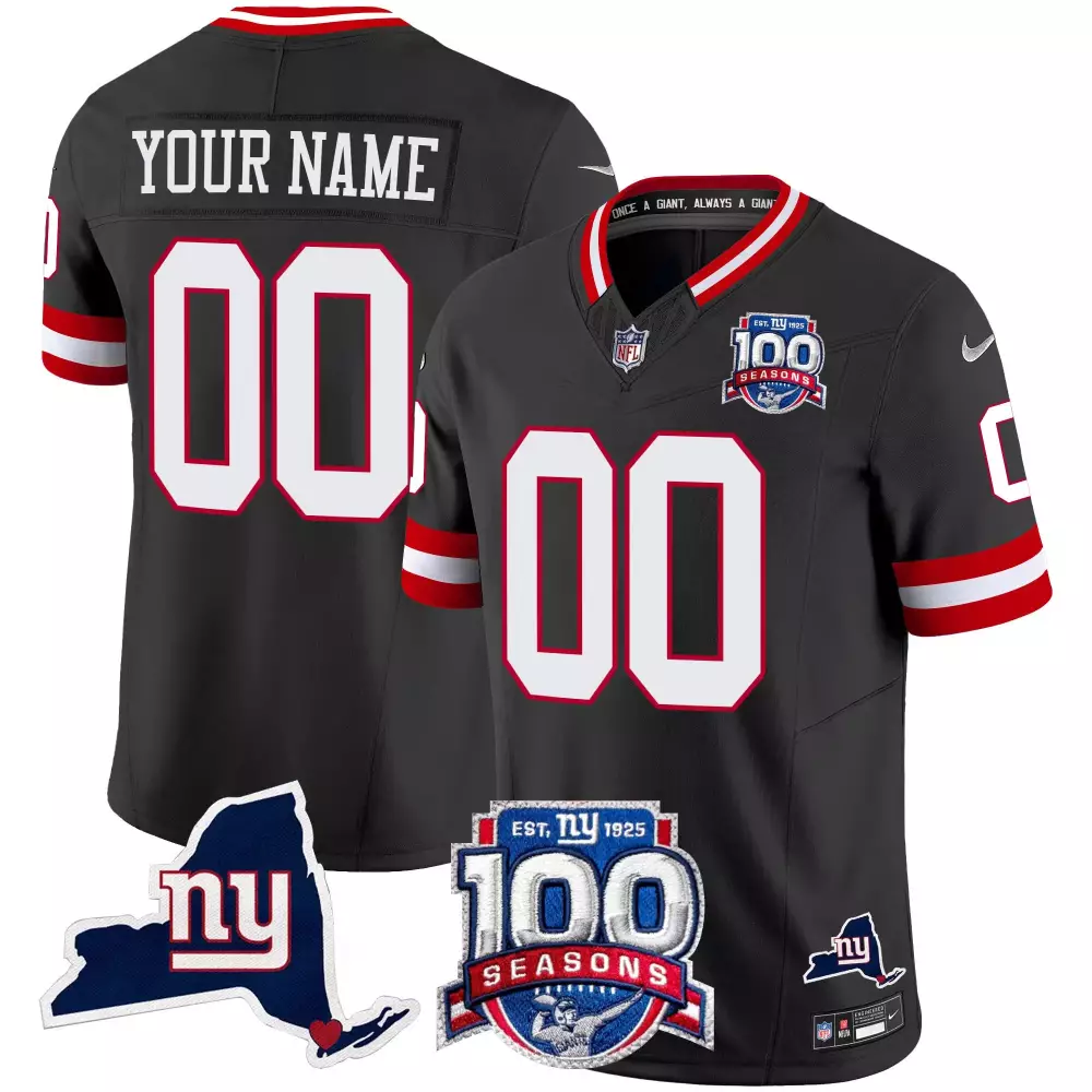 Custom New York Giants Jersey Black 100th Anniversary 100 Seasons Men Replica White