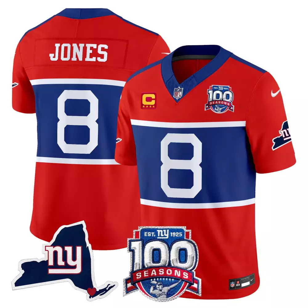 Daniel Jones 8 New York Giants Jersey Red 100 Seasons Men Authentic Alternate Blue