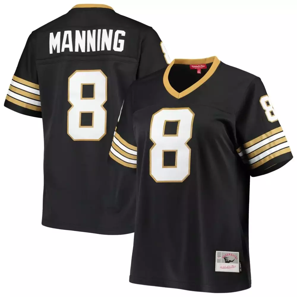 Archie Manning 8 Jersey Black New Orleans Saints Men Stitched Throwback Design Gold