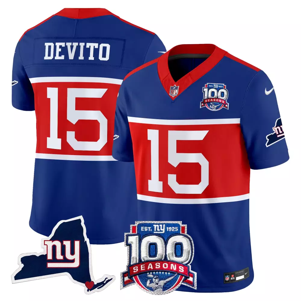 Tommy Devito 15 New York Giants Jersey Blue 100 Seasons Men Stitched Alternate Red