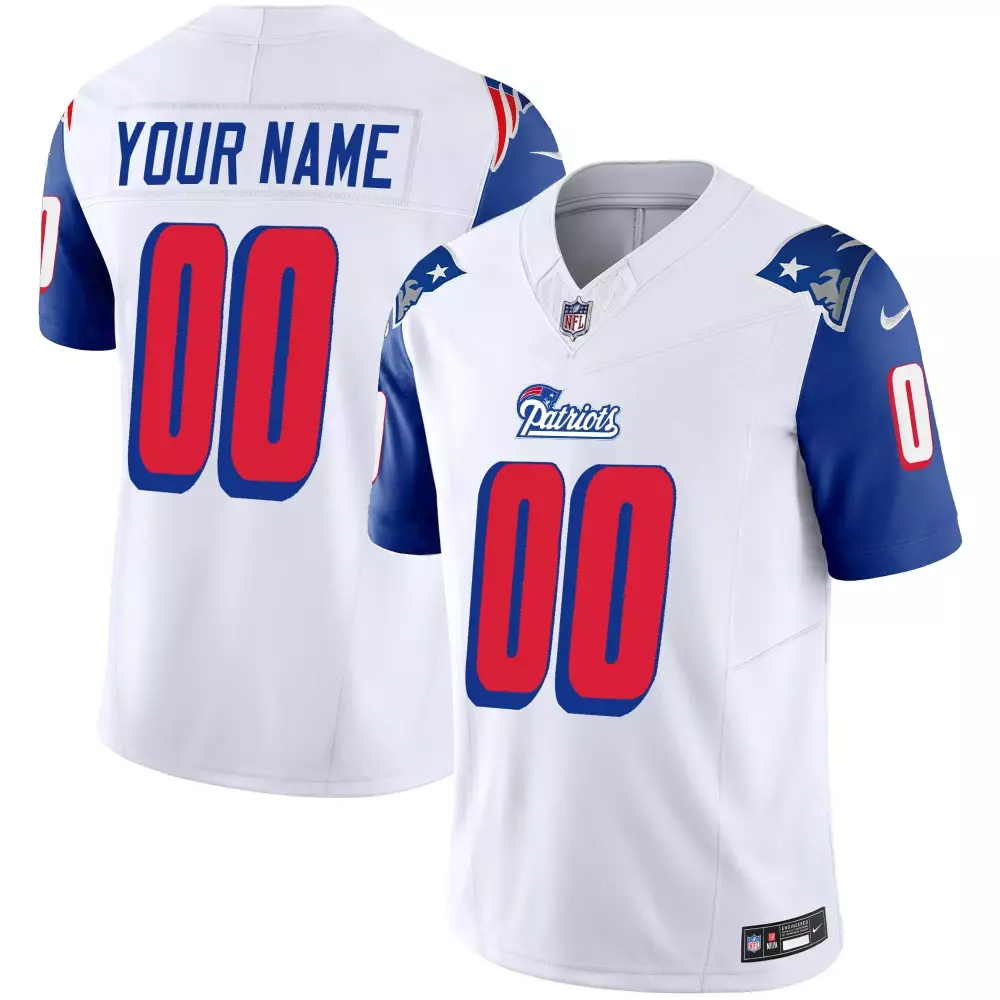 Custom New England Patriots Jersey White Men Authentic Alternate Blue Red Throwback