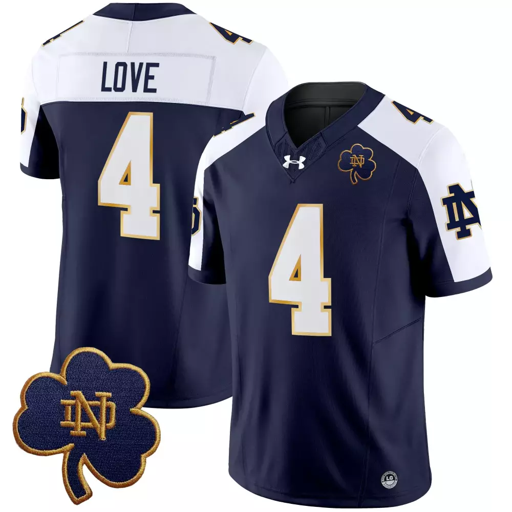 Love Fighting 4 Jersey Navy Blue Notre Dame Irish Men Stitched White Gold Vapor Limited