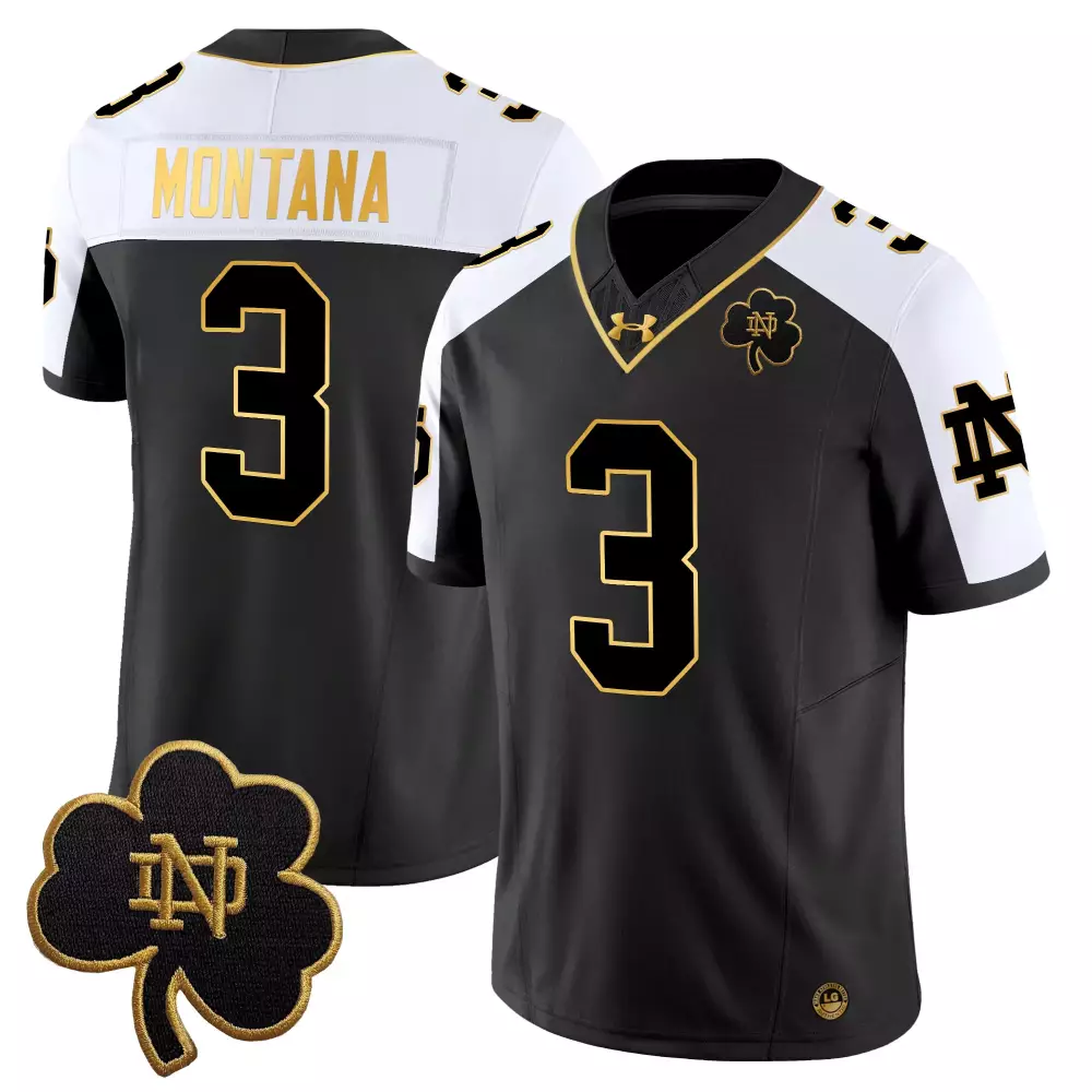 Montana Fighting 3 Jersey Black Gothic Sin City Notre Dame Irish Shamrock Men Authentic
