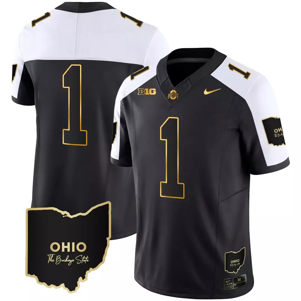 Custom Ohio State Buckeyes 1 Jersey Black Men Stitched Design White Gold Alternate