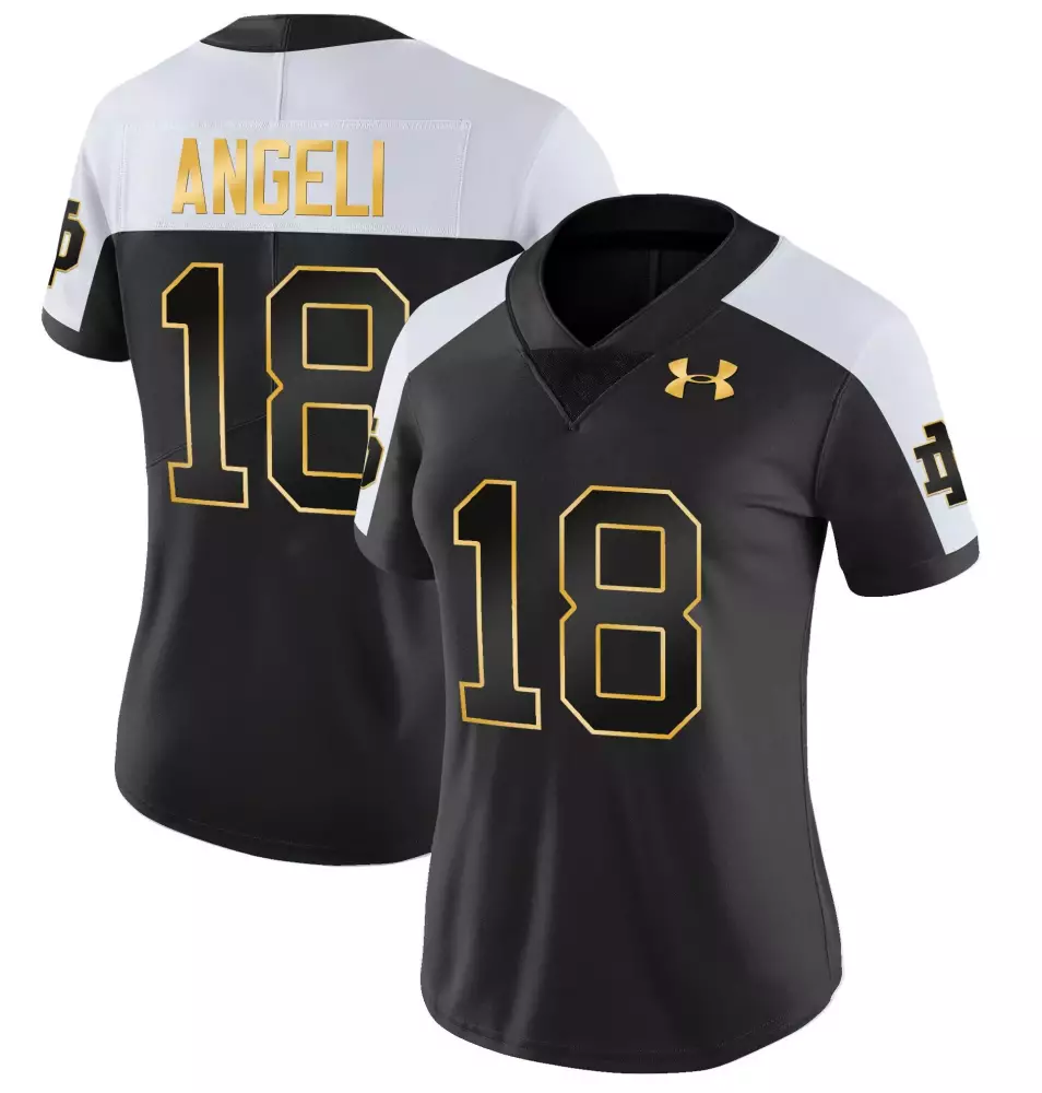 Steve Angeli 18 Jersey Black Notre Dame Fighting Irish Women Replica White Gold Alternate