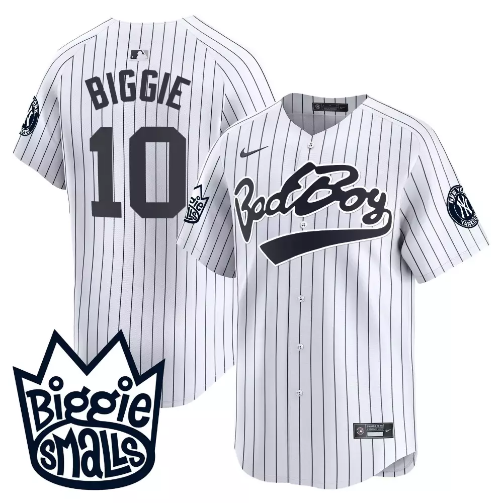 Biggie Smalls 10 New York Yankees Jersey White Bad Boy Men Stitched Black Vapor Premier