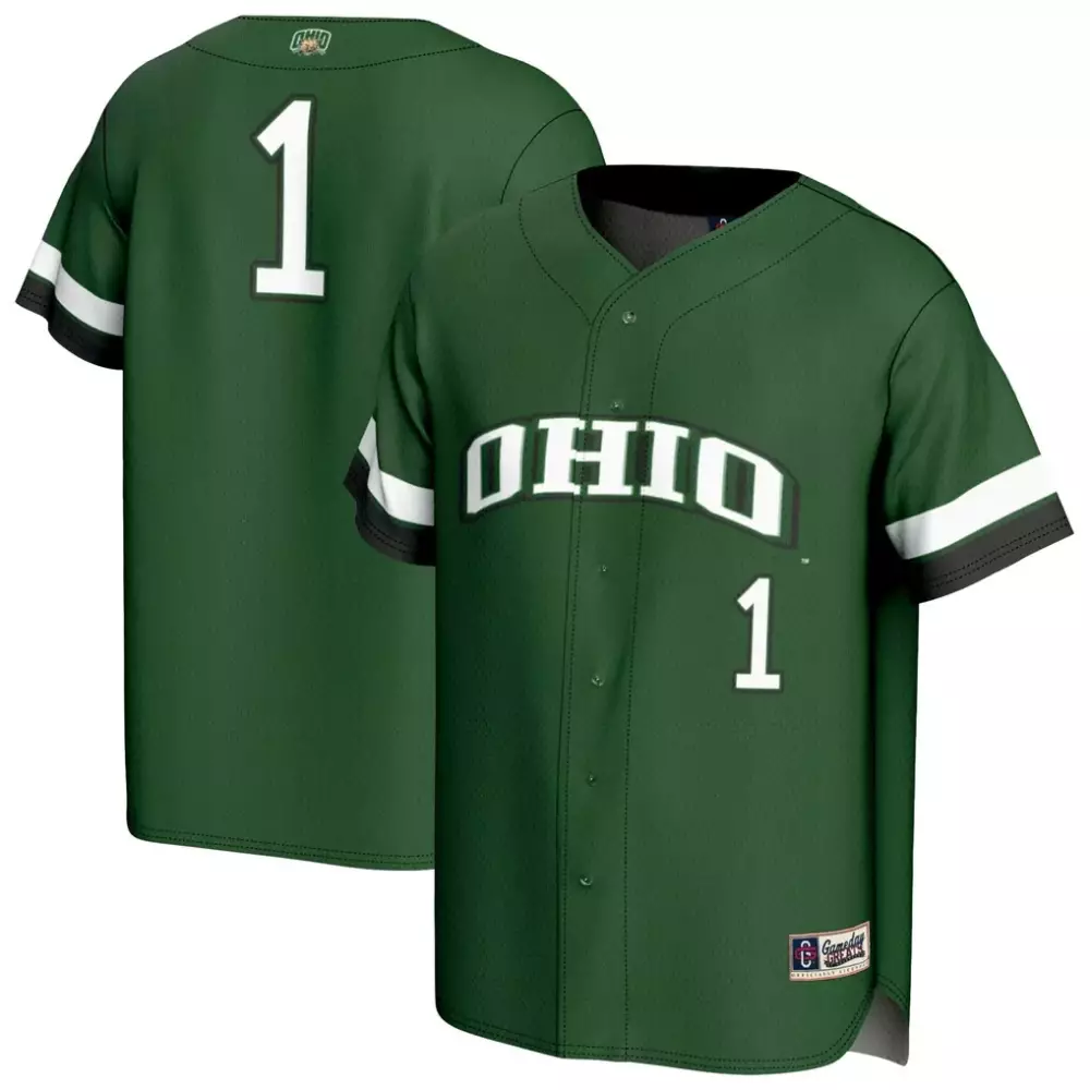 Custom Ohio Bobcats 1 Jersey Green Men Replica White Black Gameday Unisex Fashion