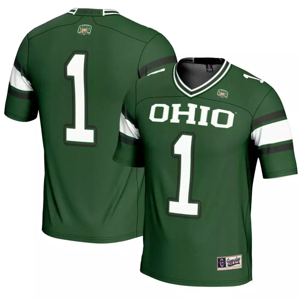 Custom Ohio Bobcats 1 Jersey Green Gameday Men Replica White Black