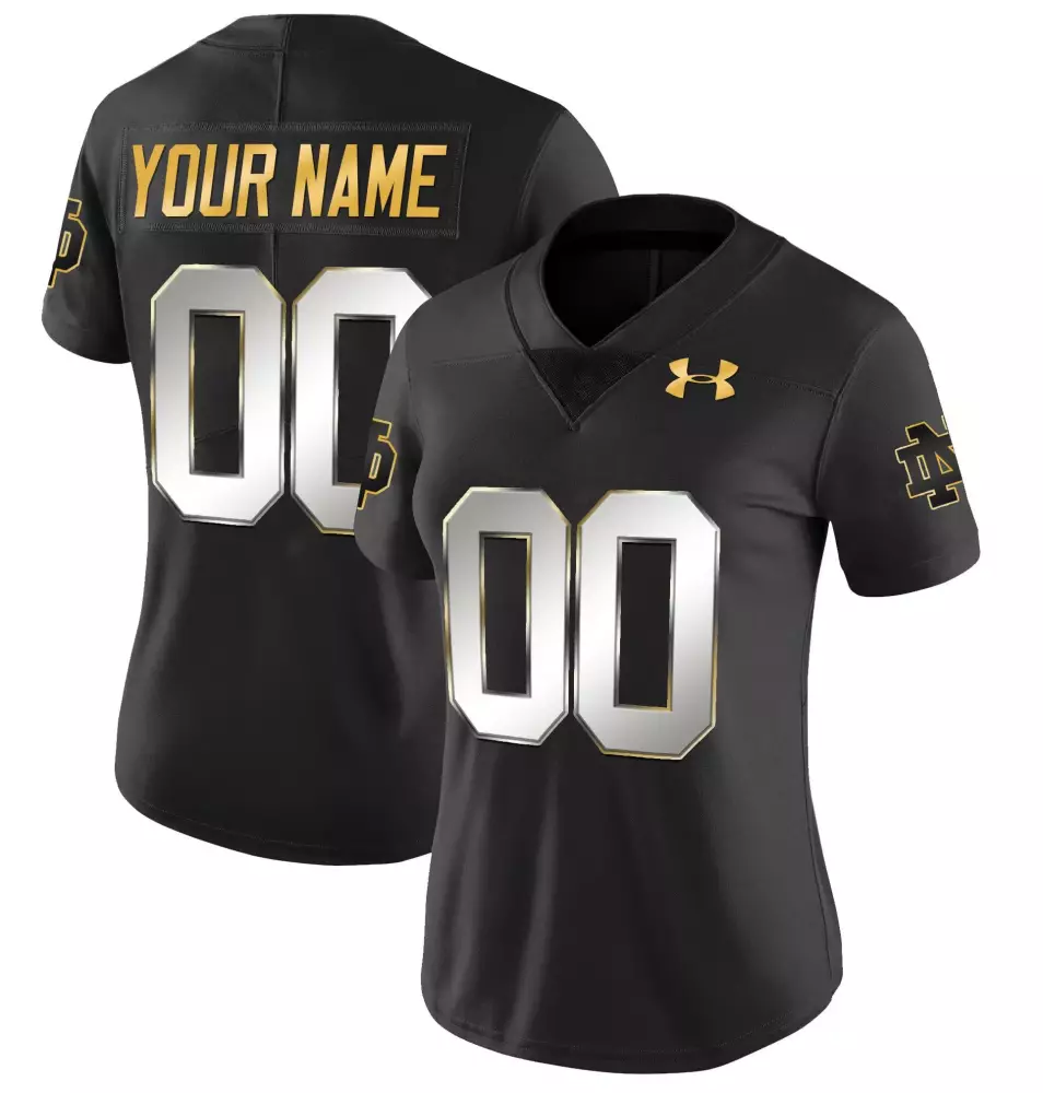 Custom Notre Dame Fighting Irish Jersey Black Gothic Women Stitched Gold Silver Limited