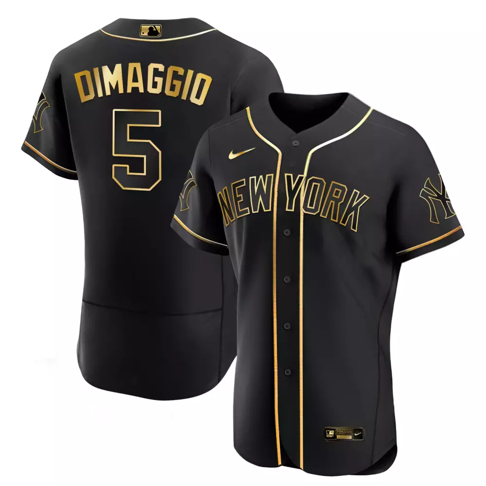 Joe Dimaggio 5 New York Yankees Jersey Black Men Authentic Alternate Gold Stitched
