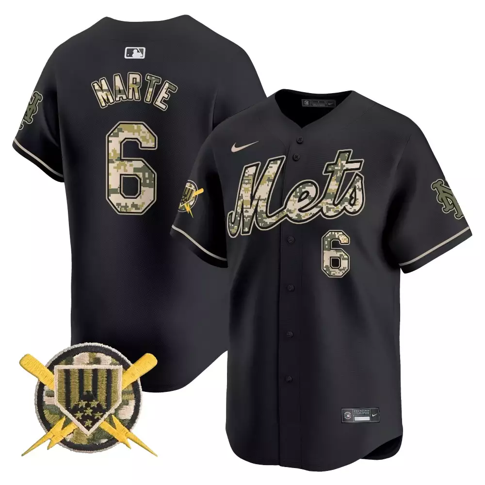 Marte 6 New York Mets Jersey Black Military Appreciation Men Authentic Alternate
