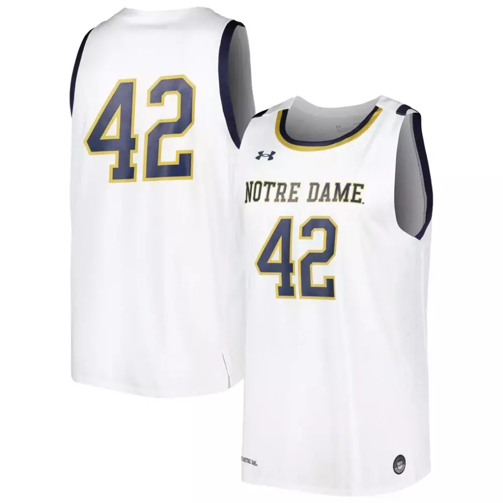 Custom Notre Dame 42 Jersey White Men Stitched Navy Blue Gold Replica