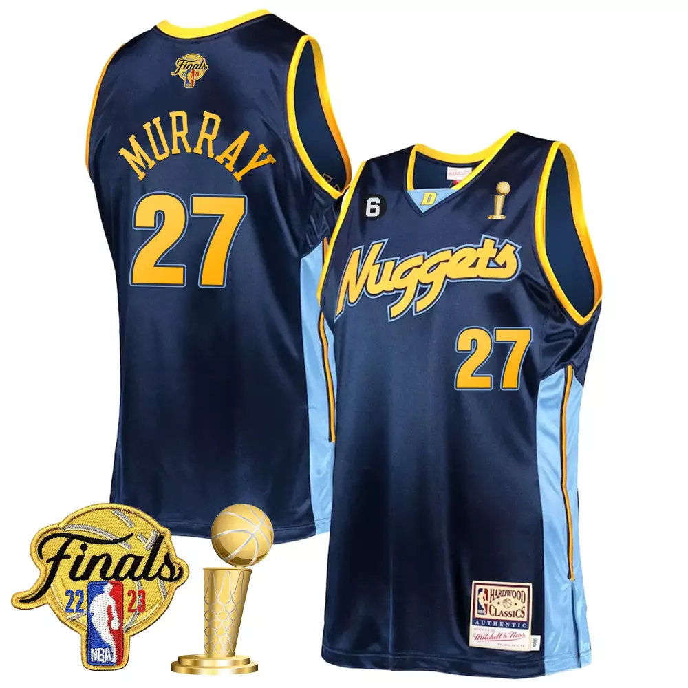 Jamal Murray 27 Denver Nuggets Jersey Navy Blue NBA Finals 2023 Larry O'brien Championship Trophy