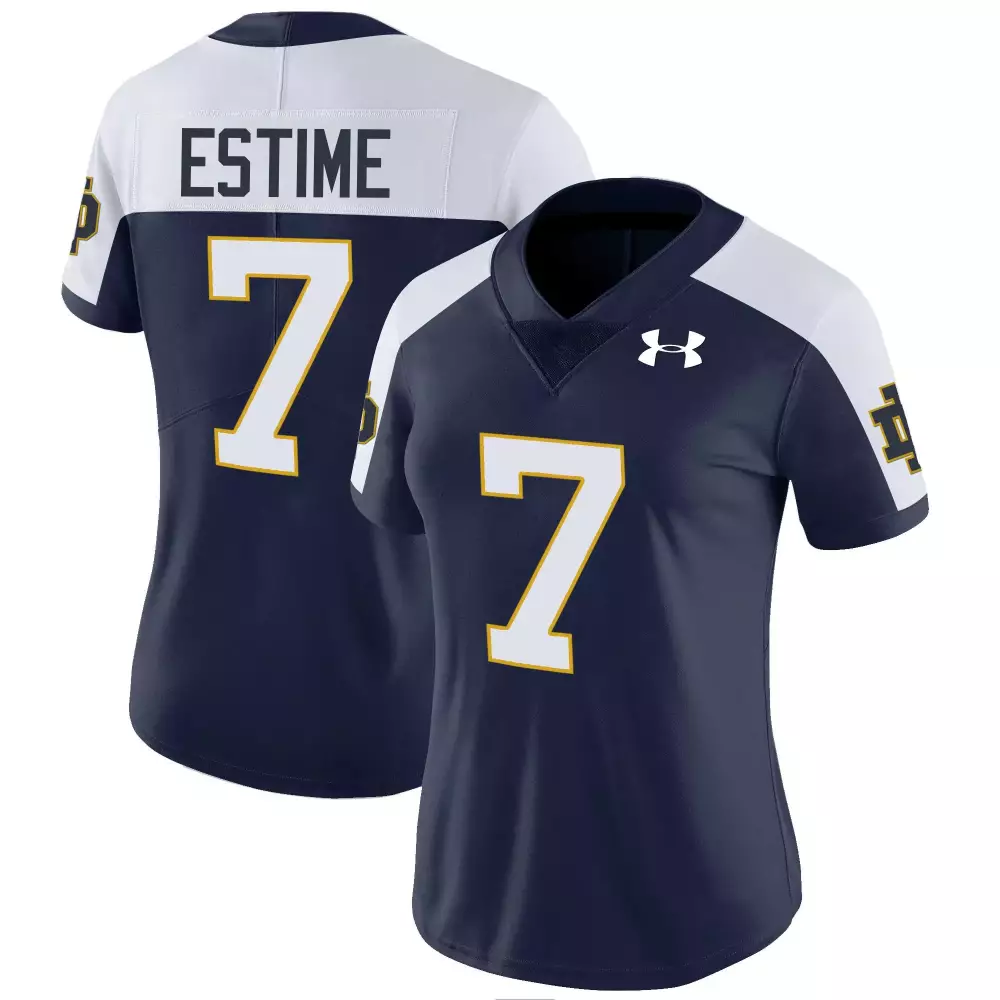Audric Estime 7 Jersey Navy Blue Notre Dame Fighting Irish Women Stitched White Gold