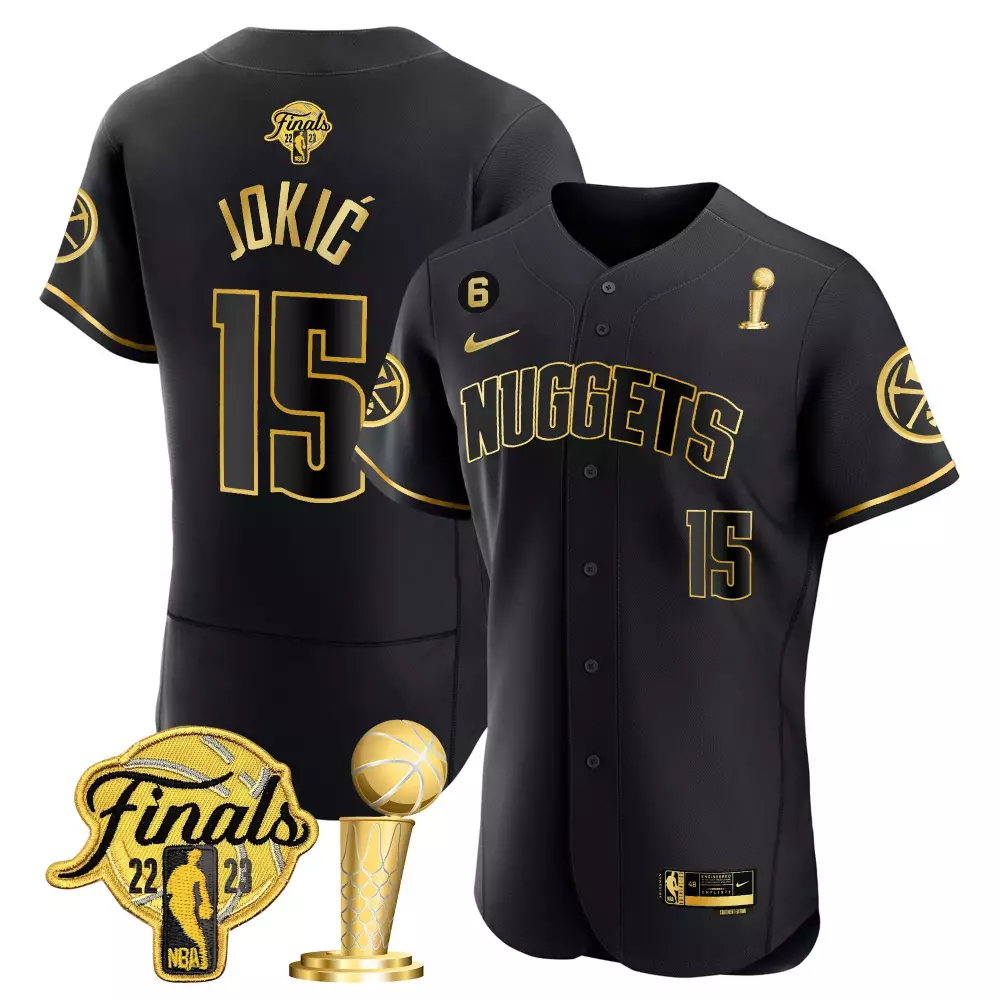 Nikola Joki 15 Denver Nuggets Jersey Black Finals 2023 Men Authentic Gold All Stitched