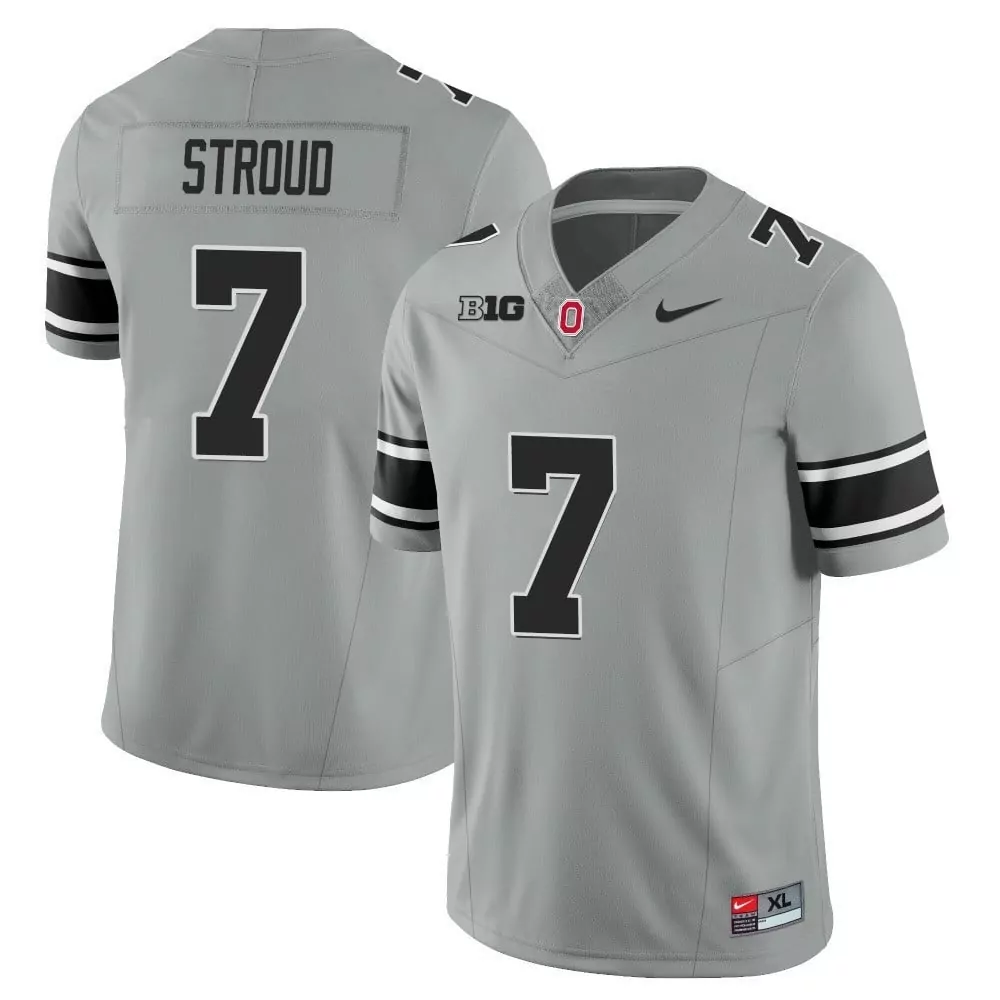 Stroud 7 Ohio State Buckeyes Jersey Gray Big Ten Men Authentic Alternate Black White