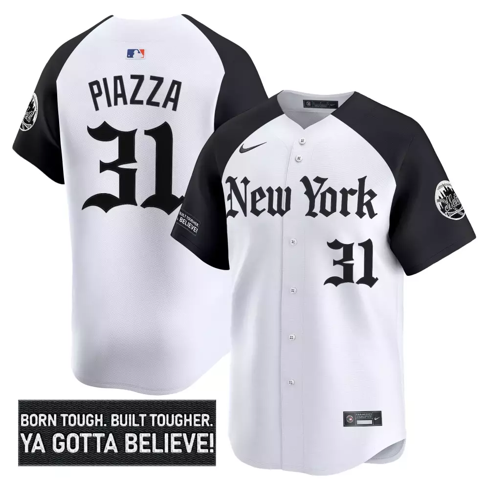 Mike Piazza 31 New York Mets Jersey White Shea Bridge Men Authentic Black Stitched