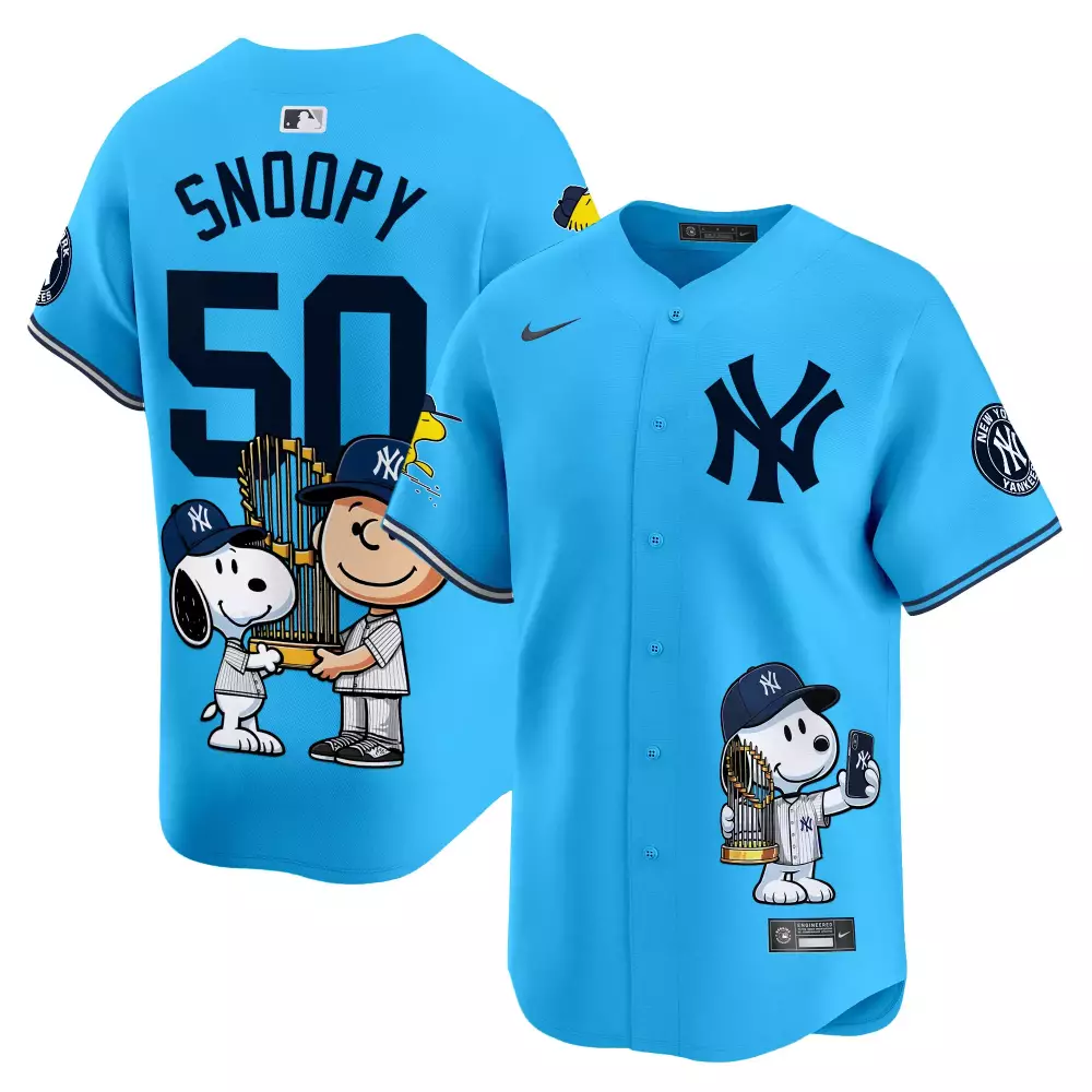 Snoopy 50 New York Yankees Jersey Blue Peanuts Men Stitched White Navy Unisex Vapor