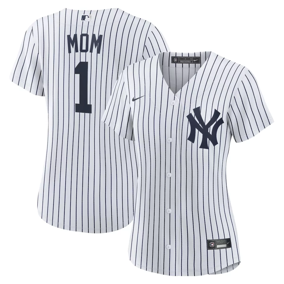 Mom 1 New York Yankees Jersey White Women Authentic Navy Blue Home