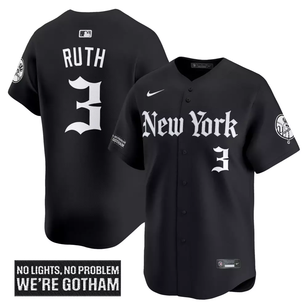 Ruth Gotham 3 New York Yankees Jersey Black Engineered Athletes Men Authentic White