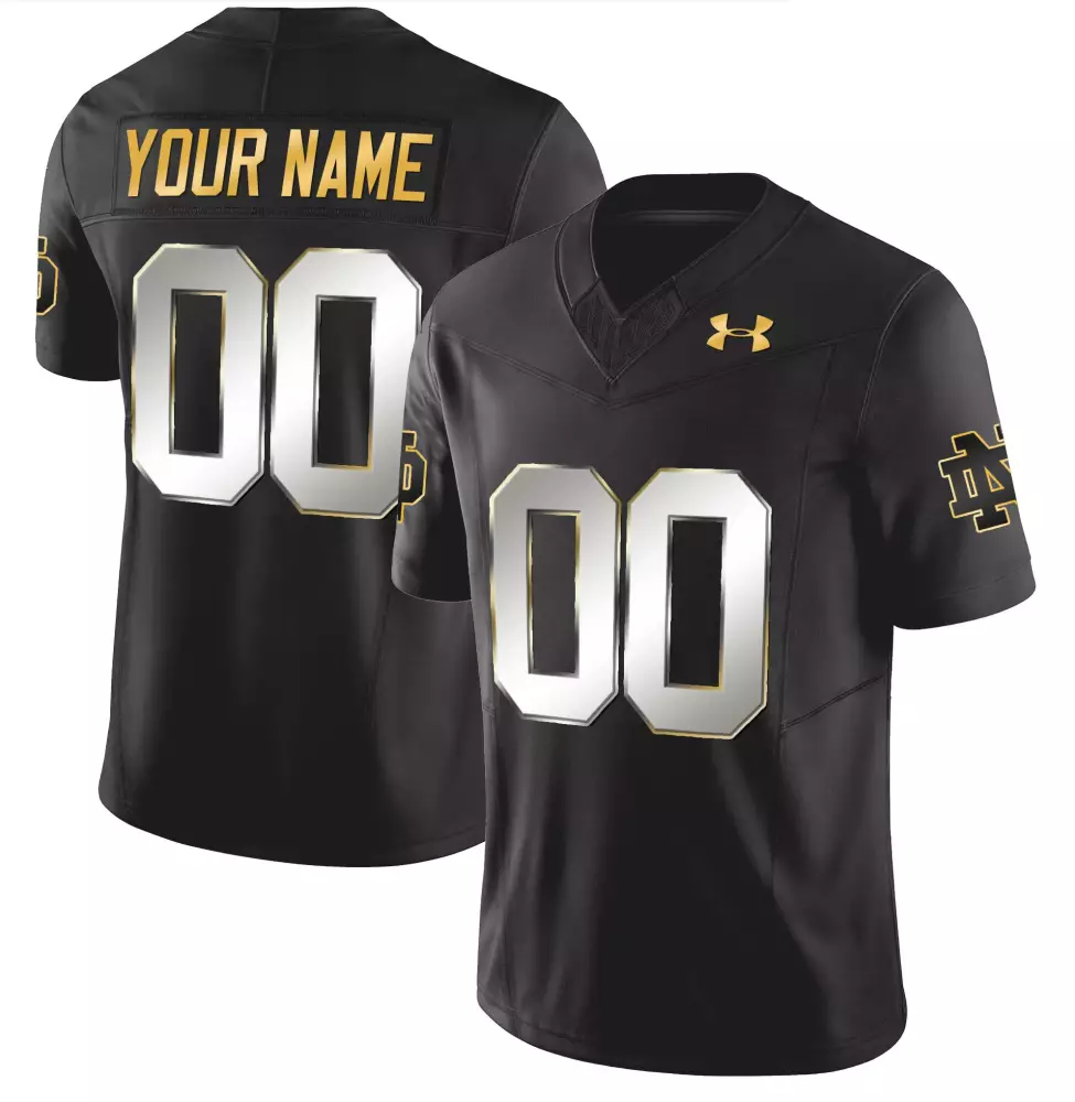 Custom Notre Dame Fighting Irish Jersey Black Men Replica Gold Silver All Stitched