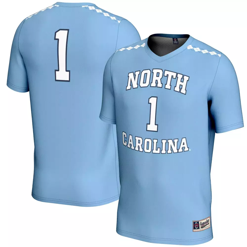 Custom North Carolina Tar Heels 1 Jersey Light Blue Argyle Men Replica White Dark