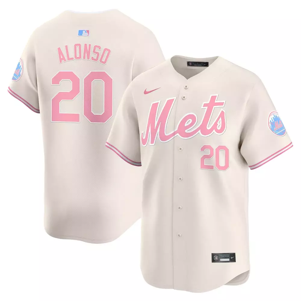 Pete Alonso 20 New York Mets Jersey Cream Men Authentic Alternate Pink Unisex Vapor